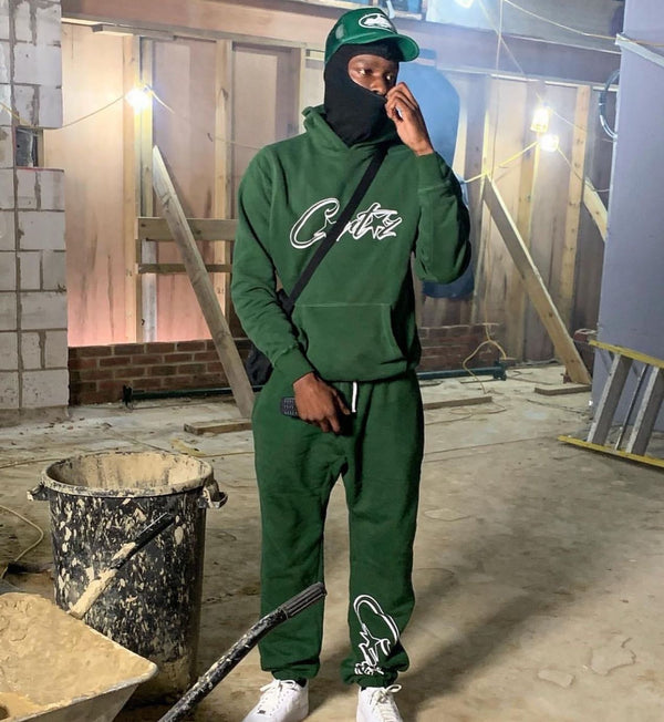 WRITTEN LOGO FULL TRACKSUIT HOODIE & PANTS - GREEN