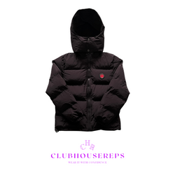 IRONGATE DETACHABLE HOODED PUFFER JACKET - BLACK/INFRARED