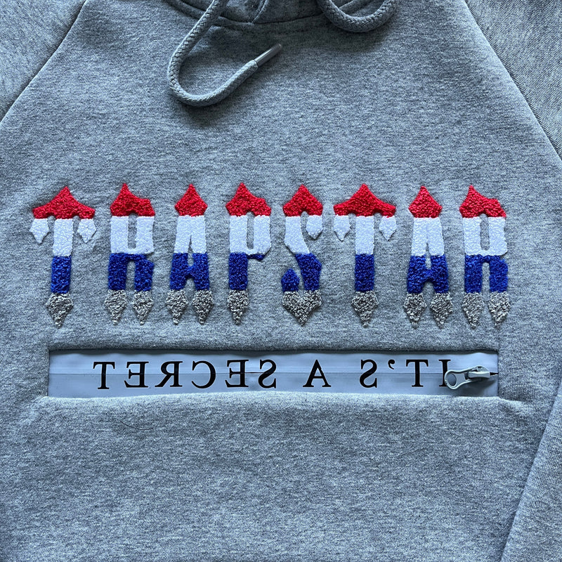 TRAPSTAR CHENILLE DECODED 2.0 HOODED TRACKSUIT - GREY REVOLUTION