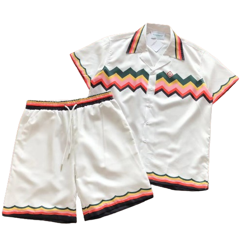 Casablanca Chevron-lace Striped-Trim Shirt & Shorts