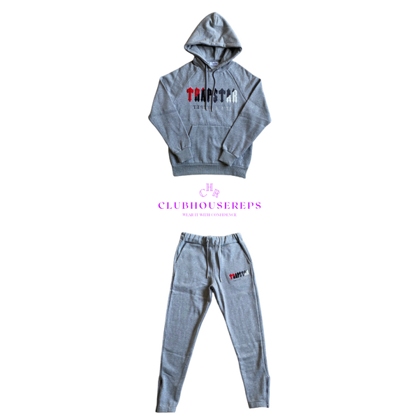 TS Chenille Decoded Hooded Tracksuit - Grey & Red