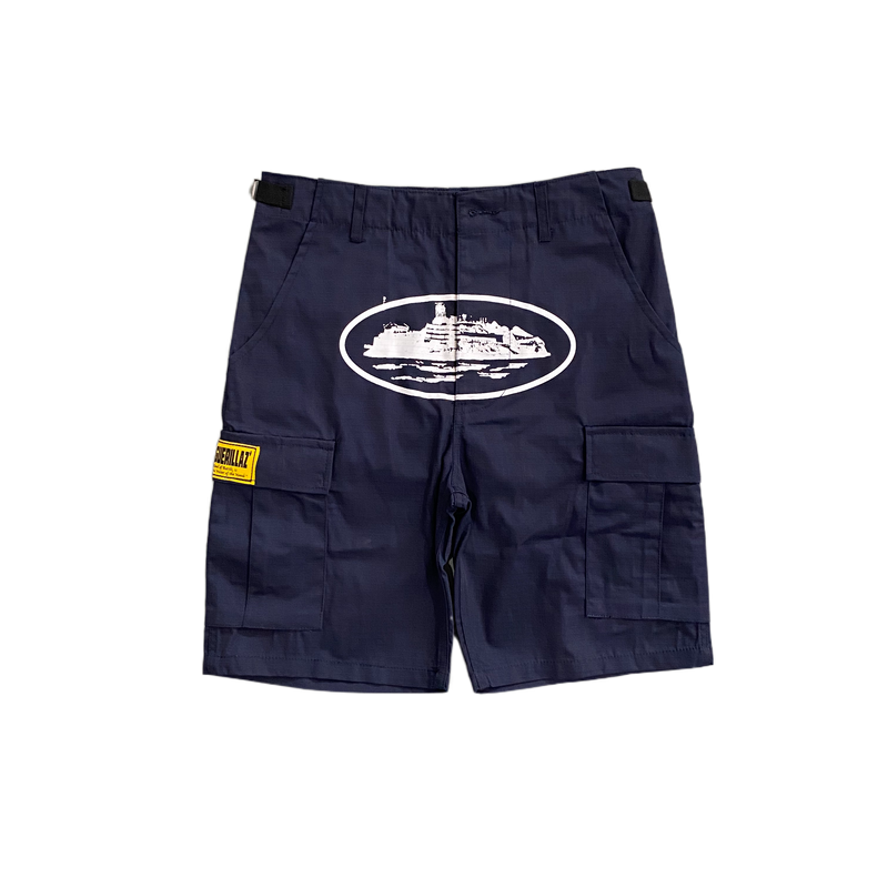 BLUE CARGO SHORTS - WHITE