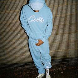 WRITTEN LOGO FULL TRACKSUIT HOODIE & PANTS - SKY BLUE