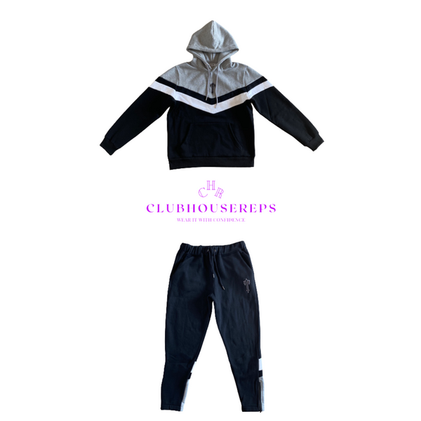 TS V-Stripe Hooded Tracksuit - Black