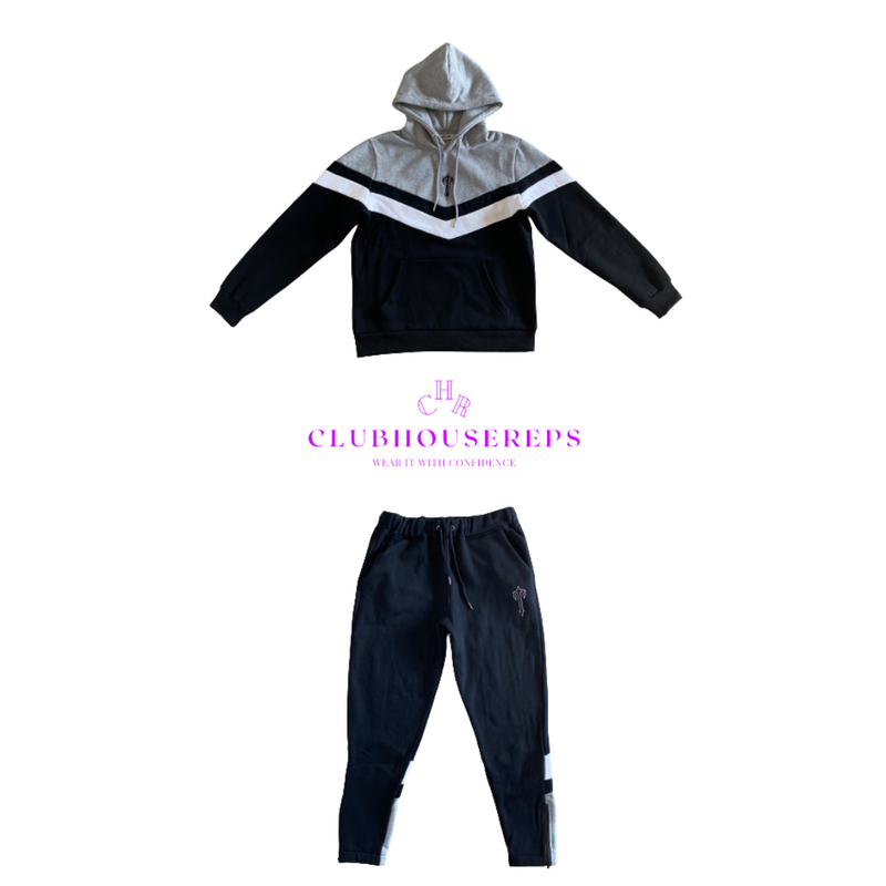 TS V-Stripe Hooded Tracksuit - Black