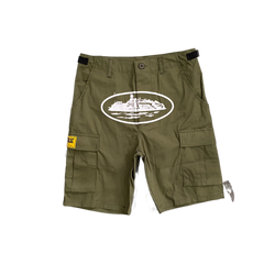 MILITARY GREEN BLUE CARGO SHORTS - WHITE