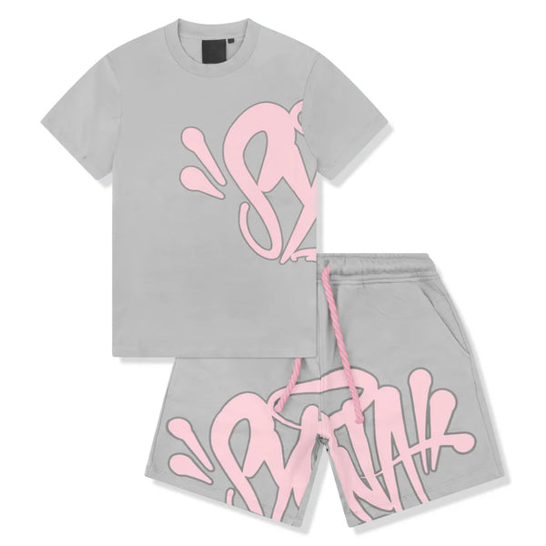 Syna T-shirt & Shorts Set - Grey/Pink Logo