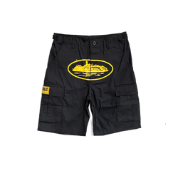 BLACK CARGO SHORTS - YELLOW