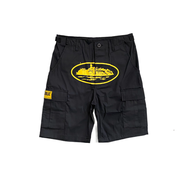 BLACK CARGO SHORTS - YELLOW