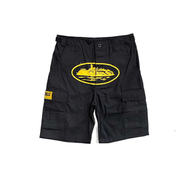 BLACK CARGO SHORTS - YELLOW