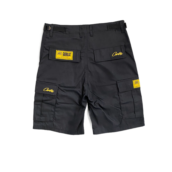 BLACK CARGO SHORTS - YELLOW